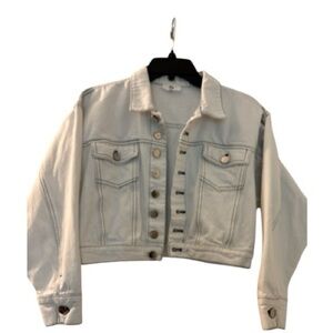 Revolve LPA cropped jean jacket,sz medium, winter white, silver buttons